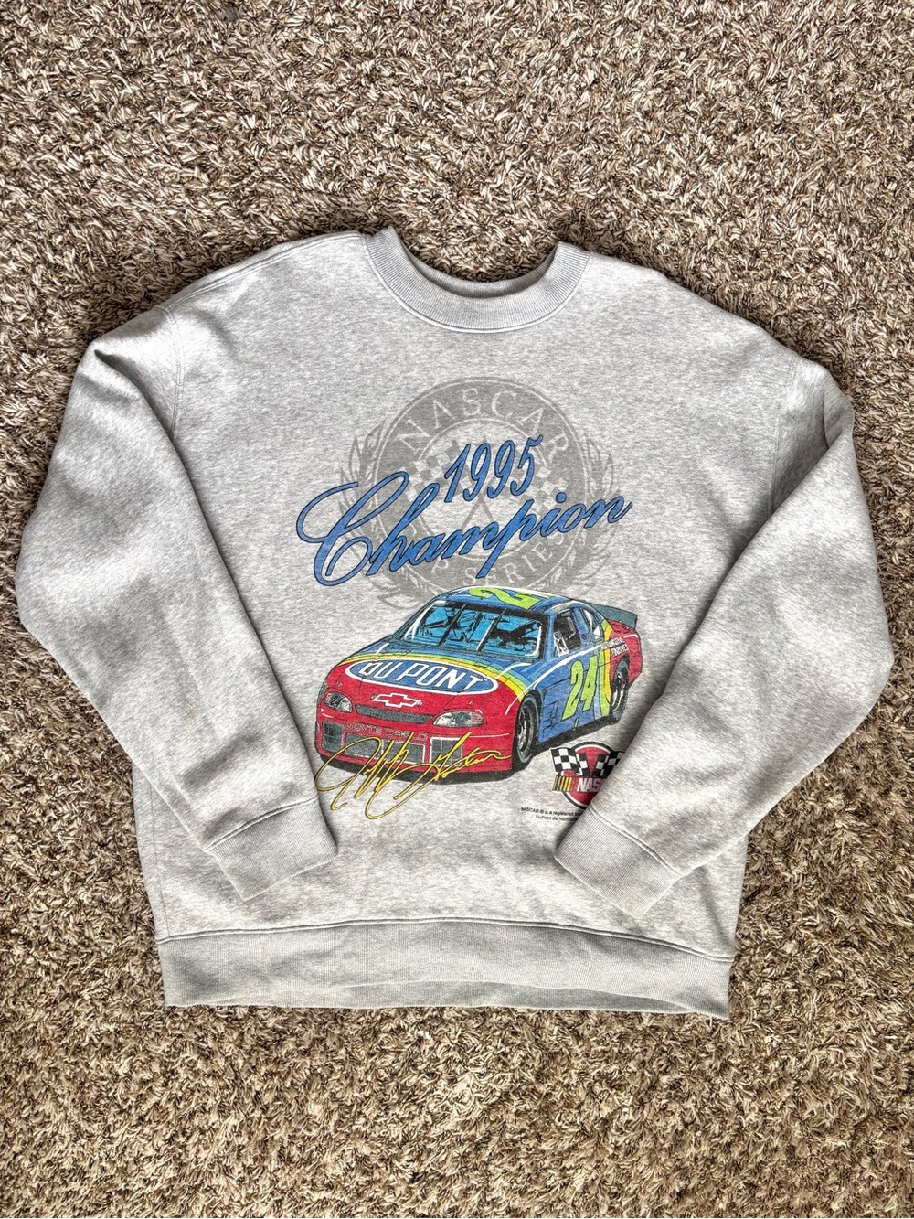 Hollister Gray Crewneck Sweatshirt with Multicolor NASCAR Graphic